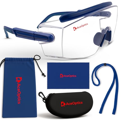 Safety Glasses & Goggles – ANSI Z87, Adjustable, 5X Anti-Fog ClearShield™ Lenses, Includes Premium EVA Hard Case - color: Blue