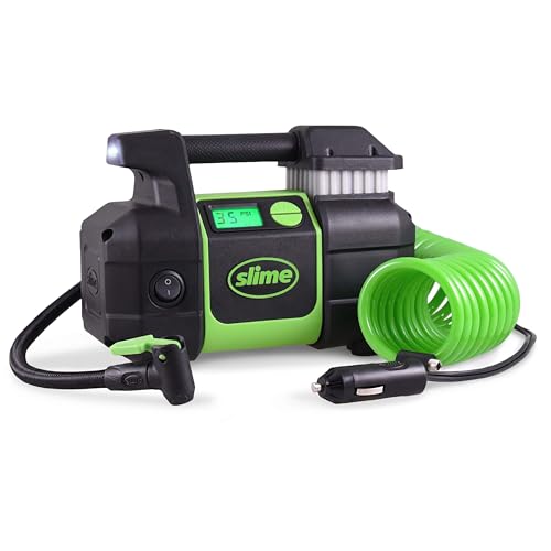 Slime 40063 Tire Inflator, Portable Car, SUV, 4x4 Air Compressor, Elite Heavy Duty, Inflate Right Automatic Shut Off, with Digital 99 psi Display, Long Hose and LED Light, 12V, 3 min Inflation - style: Pro Power Digital