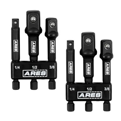 ARES 22048 – 2-Pack 3-Inch Impact Grade Socket Adapter Set - Turns Impact Drill Driver into High Speed Socket Driver - 1/4-Inch, 3/8-Inch, and 1/2-Inch Drive - size: 3-Inch Socket Adapter (2-Pack)