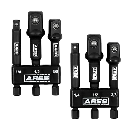 ARES 22048 – 2-Pack 3-Inch Impact Grade Socket Adapter Set - Turns Impact Drill Driver into High Speed Socket Driver - 1/4-Inch, 3/8-Inch, and 1/2-Inch Drive - size: 3-Inch Socket Adapter (2-Pack)