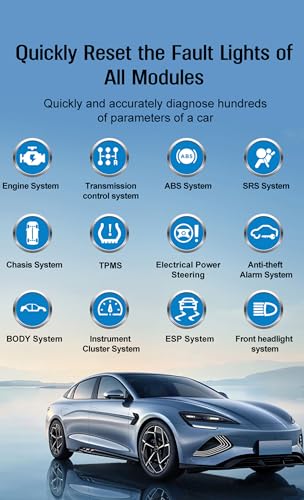 TP02 6 in 1 OBD2 Scanner for BMW Benz Audi Honda Toyota and Nissan Code Reader, Multi-System Diagnostic for Engine, Oil Reset, Transmission, ABS, SRS, Body, Chasis, Speaker System & More - color: yellow