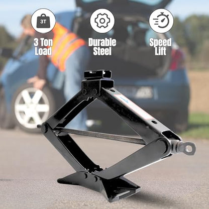 Scissor Car Lift Jack 3 Ton (6614 lbs) for Sedans, MPVs & SUVs, Compact Portable Kit Vehicle Roadside Emergency Tool Tire Change with Ratchet Wrench (3T) - size: 3T