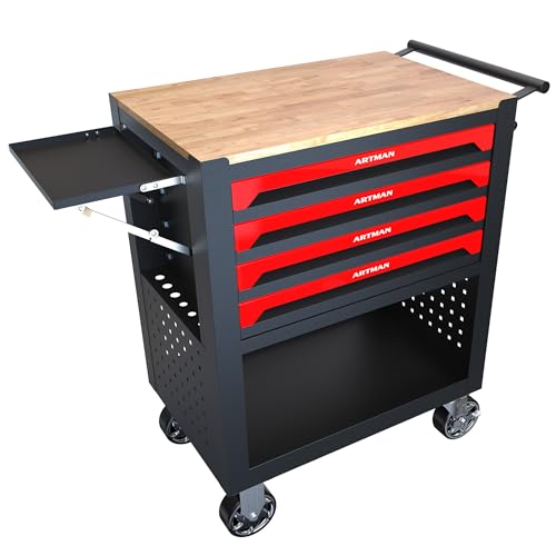 Campfun 4 Drawers Tool Box with Wheels, Rolling Tool Chest Rolling Tool Cart with Drawers, Multifunction Tool Box for Mechanic Tool Cart, Tool Box Organizers and Storage for Garage, Red - color: 4 Drawers-red