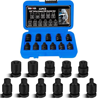 11PCS 3/8" Drive Impact Bits Sockets Set, SAE Pipe Plug Socket Set | Tapered Male Square Drive, Chamfered Female Square Drive, CR-MO Steel, Easy Removal Tool Kit