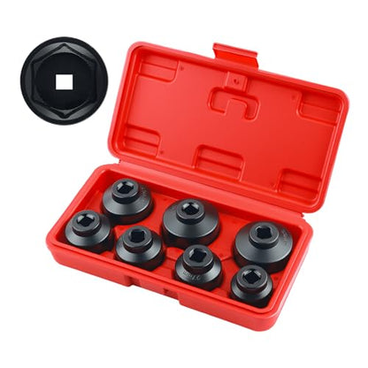 Aokdom 7PCS Car Oil Filter Socket Set with 3/8" Drive Port,24mm 27mm 29mm 30mm 32mm 36mm 38mm Oil Filter Removal Tool Set Compatible with Volkswagen Ford Buick,Cap Socket as Oils Filters Tool