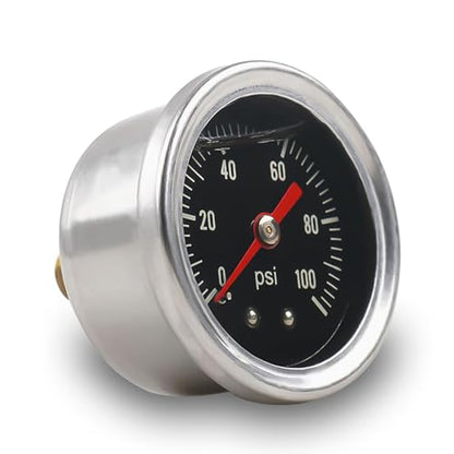 Universal Adjustable Fuel Pressure Regulator Gauge Liquid 0-100psi Oil Press Gauge 1/8" NPT Black