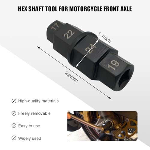 Hex Axle Tool for Motorcycle, 17 19 22 24mm Front Axle Wheel Hex Axle Spindle Socket Adapter, Wheel Hub Removal Driver Tool with 3/8 Inch Socket for Most Motorcycles