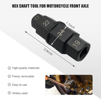 Hex Axle Tool for Motorcycle, 17 19 22 24mm Front Axle Wheel Hex Axle Spindle Socket Adapter, Wheel Hub Removal Driver Tool with 3/8 Inch Socket for Most Motorcycles