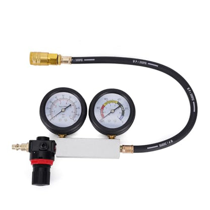 MOCA Engine Cylinder Leak Down Tester Kit, Compression Leakdown Detector Leakage Test Set for Gasoline Engine Leak, Detection Tester Kit Dual Pressure Gauges for Cars Trucks Motorcycles (Blue)