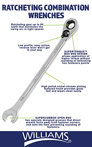 Williams 1212RC Ratcheting Combination Wrench, 12 Point, 3/8-Inch - size: 3/8-Inch Single