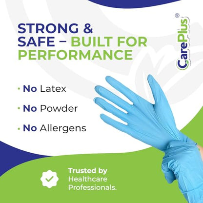 CARE PLUS Nitrile Gloves for Medical Use - Powder & Latex-Free - Black/Blue - S, M, L, XL - 100, 200, 1000 - color: Blue, size: Medium