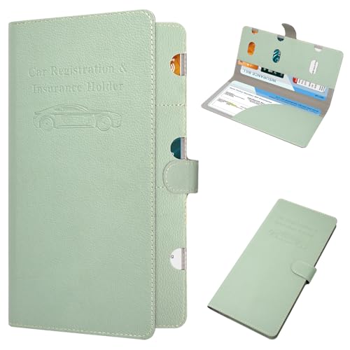 RSAquar Car Registration and Insurance Holder, Vehicle Glove Box Organizer Cool Car Accessories, Car Document Holder for Cards, Driver License & Essential Document, JD-Green - color: JD-Green