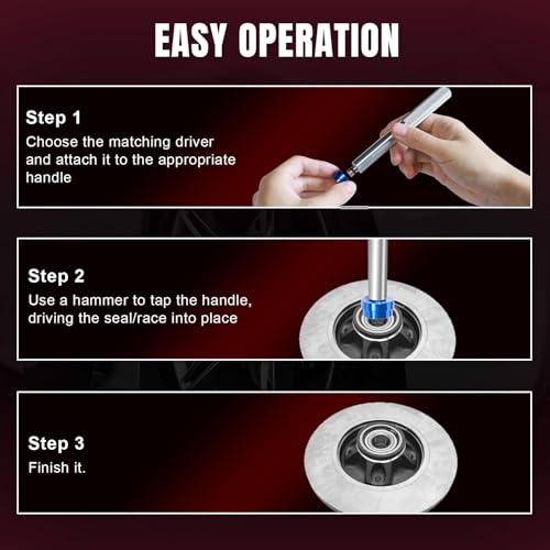 Big RED Bearing Press Kit, 33pc Bearing Race and Seal Driver Set with Metric SAE Adapters, Seal Driver Set with 3 Knurled Handles, Bushing Driver Set for Wheel Bearing Installation - color: Black