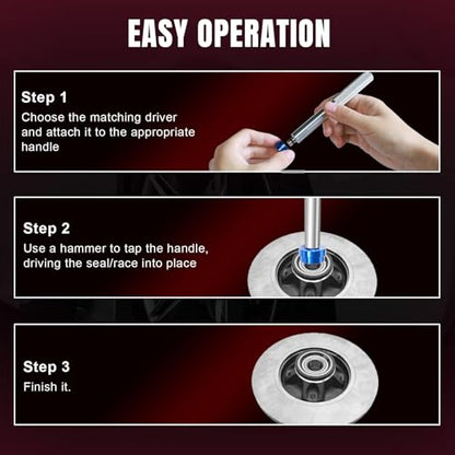 Big RED Bearing Press Kit, 33pc Bearing Race and Seal Driver Set with Metric SAE Adapters, Seal Driver Set with 3 Knurled Handles, Bushing Driver Set for Wheel Bearing Installation - color: Black