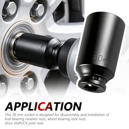 30mm Socket 1/2" Drive,Anti-Slip 12-Point Deep Impact Socket for Hub & Axle Nut Quick Removal by Impact Wrench,Universal Professional Axle Nut Sockets as Automotive Tools