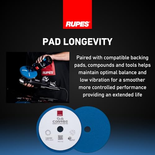 RUPES 9.DA150H Pack of 24 Blue D-A Coarse Cutting Foam Pads 150mm | Ideal for Paint Correction | Mild to Severe Defect Removal | Compatible with 5" Backing Plate - size: Coarse 150mm, style: Pack of 24