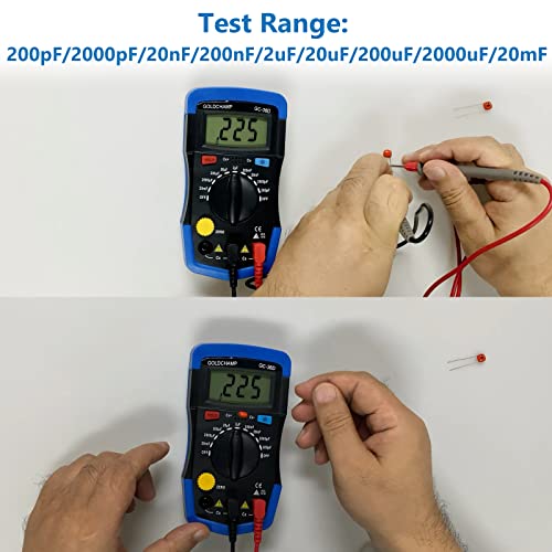 Capacitor Tester Multimeter Capacitance Meter 200pF-20mF Meter Capacitor Handheld Multimeter Tester with Multi Testers Manual Range Measure Tool, Back Light, Data Hold