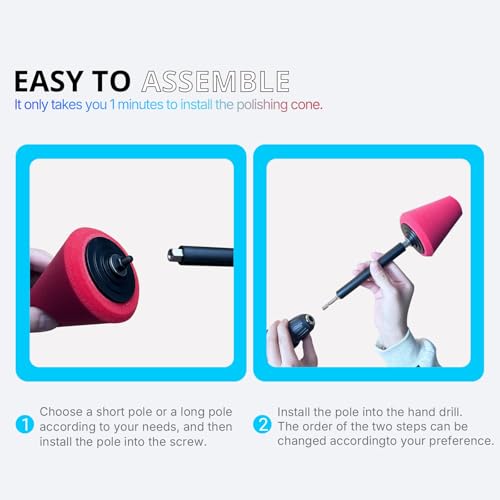 Drill Bit Cone Polisher, Metal Polishing Tool, Car Wheel Polishing Sponge, Polishing Pad, Polishing Ball, with Hand-Held Extension Bracket, Suitable for Hand Drill（with Screw Nut）