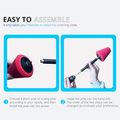 Drill Bit Cone Polisher, Metal Polishing Tool, Car Wheel Polishing Sponge, Polishing Pad, Polishing Ball, with Hand-Held Extension Bracket, Suitable for Hand Drill（with Screw Nut）