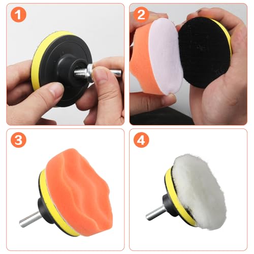 11Pcs Car Buffing Pads for Drill Polishing Kit, 3Inch Foam Polishing Pads | Car Buffers and Polishers Kit, Wool Pads Wax Buffer Drill Attachment with M10 Adapter,drill polishing kit,drill buffer