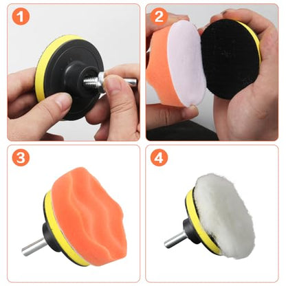 11Pcs Car Buffing Pads for Drill Polishing Kit, 3Inch Foam Polishing Pads | Car Buffers and Polishers Kit, Wool Pads Wax Buffer Drill Attachment with M10 Adapter,drill polishing kit,drill buffer