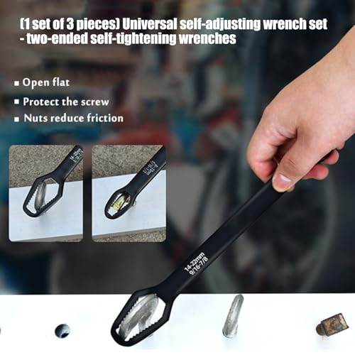 3Pcs Universal Self Adjusting Wrench Set Auto Tightening Double Head Spanner Anti Slip Metric SAE Fastener Tool for 6mm-25mm 1/4in-1in Nuts Bolts Garage Automotive Maintenance - color: Black