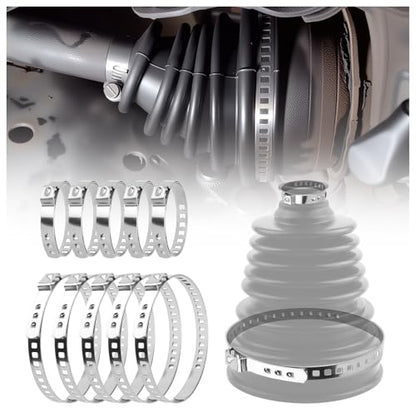 10PCS CV Boot Clamp Tool Kit Stainless Steel,Adjustable CV Axle Boot Clamp Kit with Hose Clamps Small & Large,Universal Tie Rod Boots Clamps CVS Boots Repair Kits for Cars,SUVs
