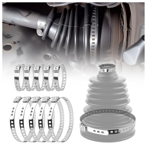 10PCS CV Boot Clamp Tool Kit Stainless Steel,Adjustable CV Axle Boot Clamp Kit with Hose Clamps Small & Large,Universal Tie Rod Boots Clamps CVS Boots Repair Kits for Cars,SUVs