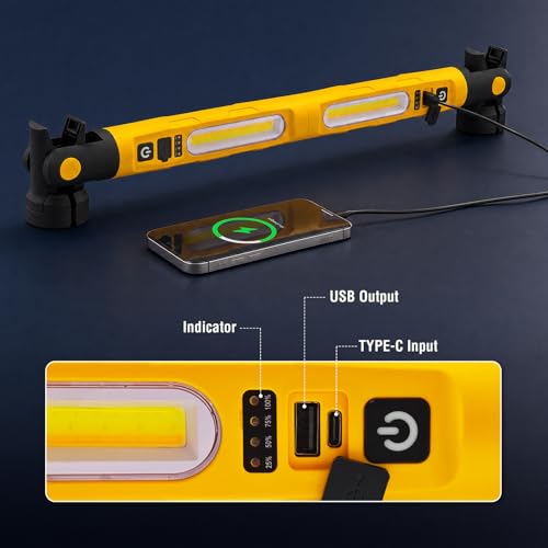 Under Hood Work Light Bar,Rechargeable Magnetic LED Work Light with 180° Swivel Head and 360° Rotating Hook, Under-Hood Work Light Strip, Ideal for Repair, Garage, Workshop, Camping