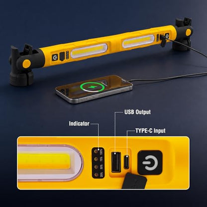 Under Hood Work Light Bar,Rechargeable Magnetic LED Work Light with 180° Swivel Head and 360° Rotating Hook, Under-Hood Work Light Strip, Ideal for Repair, Garage, Workshop, Camping