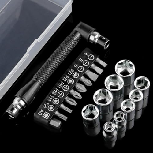21-Piece Mechanic's Tool Kit Socket Screwdriver Set Dual-Head T-Wrench Compact Portable Steel Alloy Bits for Automotive Bike Furniture Repair