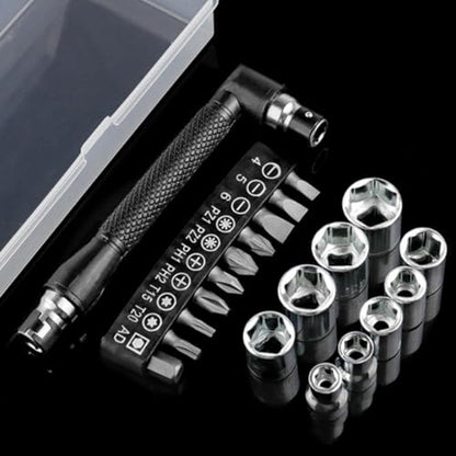 21-Piece Mechanic's Tool Kit Socket Screwdriver Set Dual-Head T-Wrench Compact Portable Steel Alloy Bits for Automotive Bike Furniture Repair