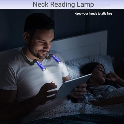 Book Light, 3 Color and Brightness Adjustable Reading Light, Rechargeable and Bendable Round Neck Design, 0+Hrs Runtime, Neck Round Design, Lightweight for Crafting, Knitting & Repairing (Blue)