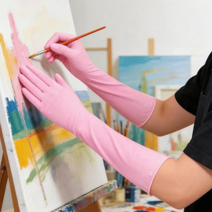 16 inch Nitrile Disposable Gloves Long Sleeved Blue 6Mil Durable Waterproof Latex Free Cleaning Dishwashing 50PCS - color: Pink, size: Medium