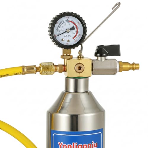 AC Flush Kit, AC Flush Tool with Thickened Stainless Steel Tank, Car & Home AC Flush Bottle Set for R134A R12 R22 R404 R410A Systems