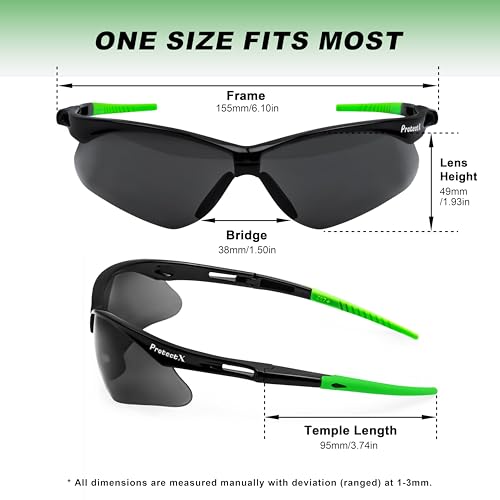 ProtectX Safety Glasses for Men & Women, Safety Sunglasses with Anti-Fog Scratch Resistant Lenses, Non-Slip Grips, ANSI Z87.1 - color: Evergreen Tinted Smoke 6 Pk