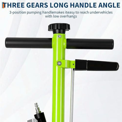 GarveeTech 35 Ton Air Hydraulic Floor Jack for Heavy Duty Trucks & Tractors – Low Profile (10"-21.19"), 4 Adapters, 46" Adjustable Handle – 77,000 lbs Capacity - color: 35 Ton Green