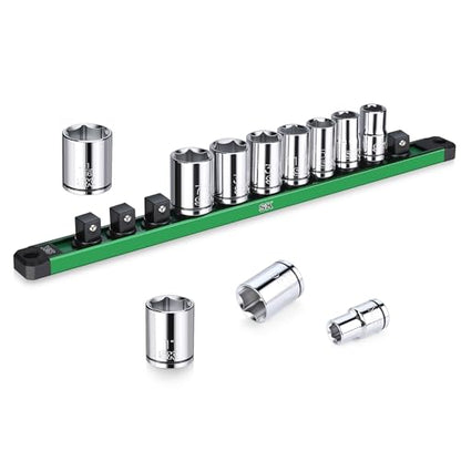 SK 1/2" Drive Socket Set, SAE Sockets, 11-Piece 7/16" to 1-1/16" | SuperKrome Finish, Premium CR-V Steel, with Aluminum Socket Organizer - size: Shallow, style: SAE