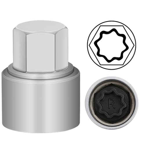R Wheel Locking Nut Key Compatible with Audi Series, (Socket OD 27mm - ID 25mm), Wheel Lock Nut Socket Adapter, Wheel Anti-Theft Lug Nut Removal Tool, Anti-Theft Screw Remover - size: Socket R