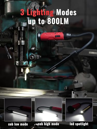 Rechargeable Work Light Magnetic, 800LM LED Work Light with Flexible Gooseneck, 3 Modes Mechanic Light for Work Bench, Auto Repair, Lathe, Gift for Men