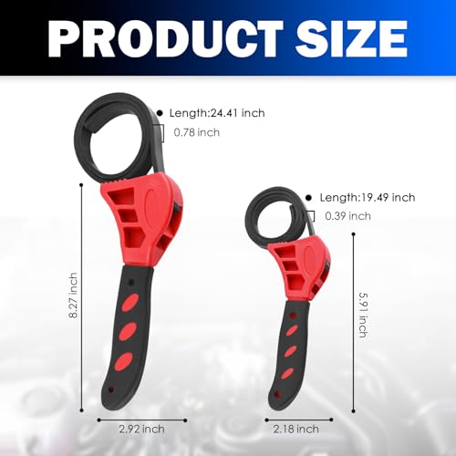 2PCS Rubber Strap Wrench Plumbing,Non-Slip Universal Oil Filter Wrench | with 8" Large & 6" Small for Oil Filter,Drain,Pipes,Sewer Cap,Adjustable Strap Wrenches Heavy Duty