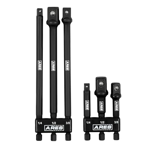 ARES 22025 – 6-Piece 3-Inch and 6-Inch Impact Grade Socket Adapter Set - Turns Impact Drill Driver into High Speed Socket Driver - 1/4-Inch, 3/8-Inch, and 1/2-Inch Drive with Storage Holder - size: 3-Inch and 6-Inch Socket Adapter with Holder