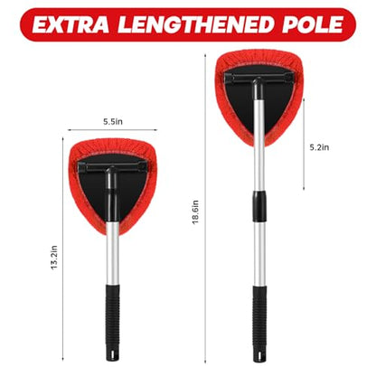 Baderke 10 Pcs Windshield Cleaner Tool Car Window Cleaning Supplies with Extendable Handle Include 6 Washable Microfiber Bonnets 2 Empty 60ml Spray Bottle Glass Wiper Kit(Red) - color: Red
