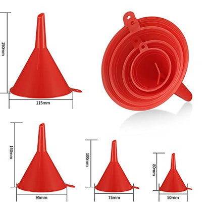 6 Pcs Automotive Funnels Set, Wide Mouth Fuel Funnels, Plastic Long Neck Oil Funnel, Flexible Right Angle Funnel, with Detachable Spout and Filter for Water/Gasoline/Coolant/Engine Oil