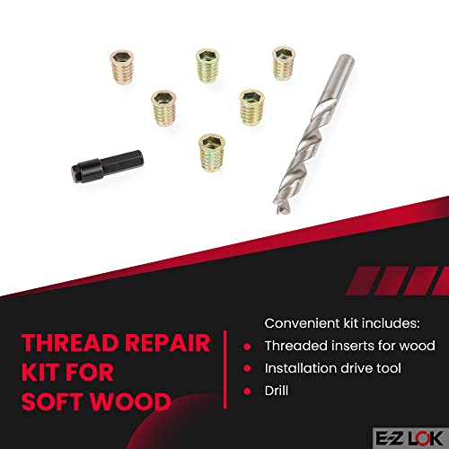 E-Z Hex Thread Repair Kit for Soft Wood Flanged Threaded Inserts 3/8-16 x 25mm, Drill, Installation Tool - size: 3/8-16 x 25mm, style: Flanged