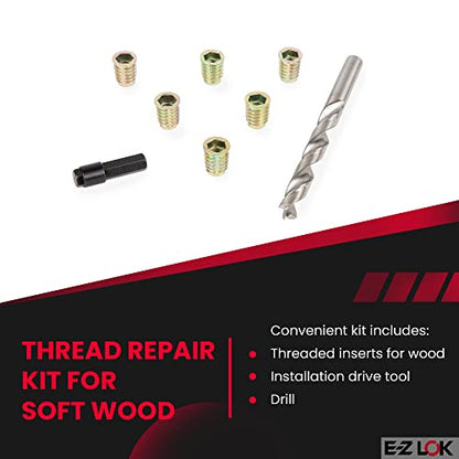 E-Z Hex Thread Repair Kit for Soft Wood Flanged Threaded Inserts 3/8-16 x 25mm, Drill, Installation Tool - size: 3/8-16 x 25mm, style: Flanged