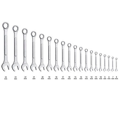 19-Piece Complete Metric Combination Wrench Set in Roll-up Pouch, No Skipped Metric Sizes 6mm - 24mm | Best Value Wrench Set, Ideal for General Household, Garage, Workshop, Auto Repairs, Emergency - size: 19-Piece Metric Set
