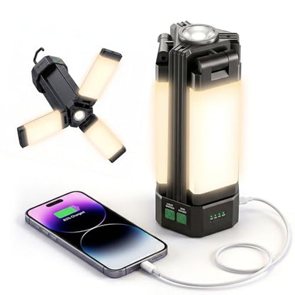 Rechargeable Camping Lantern: Portable LED Emergency Lantern | 2200LM LED lantern with magnetic base, 10400mAh battery and five modes for camping or emergency lighting - color: Green