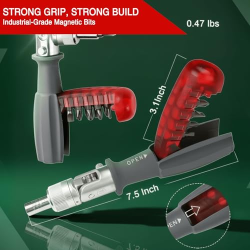 10-in-1 Ratcheting Screwdriver Set with 180° Pivot Head, Magnetic Bits, All-in-Handle Design, Compact Multi-Bit Tool for Home DIY, Electronics and Car Repair, Red (Red)