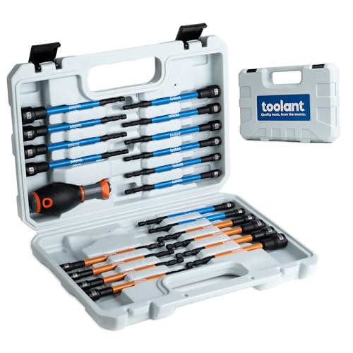 toolant 21pcs Extra Long Nut Driver Bit Set, SAE/Metric Magnetic Nut Driver Set with Replacement Handle - style: 21pcs Extra Long
